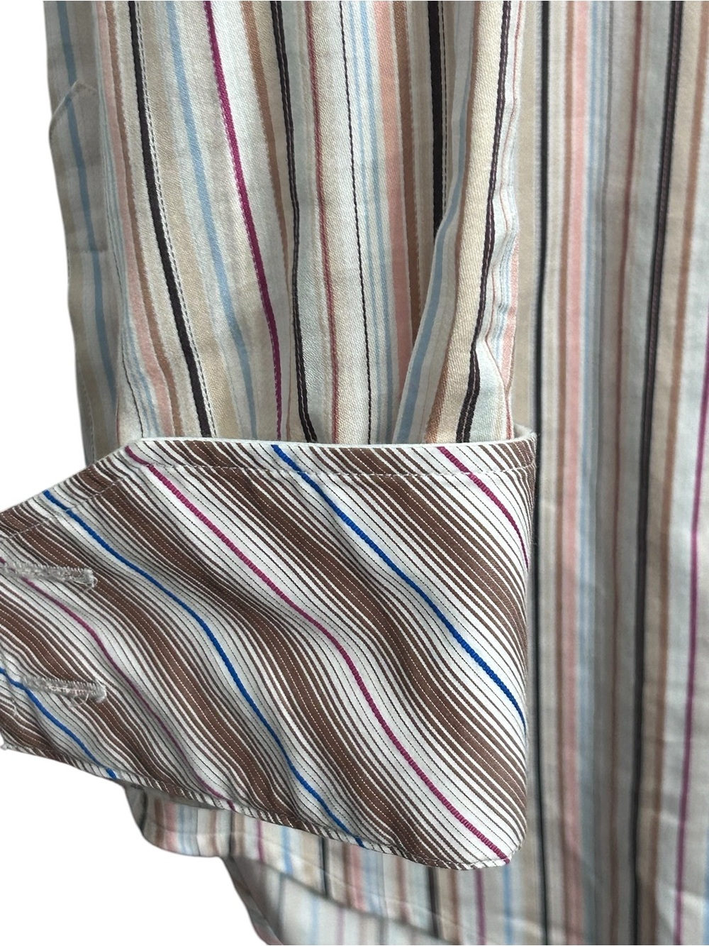 Thomas Dean Men's Multicolor Striped French Cuff Dress Shirt Size XLT
